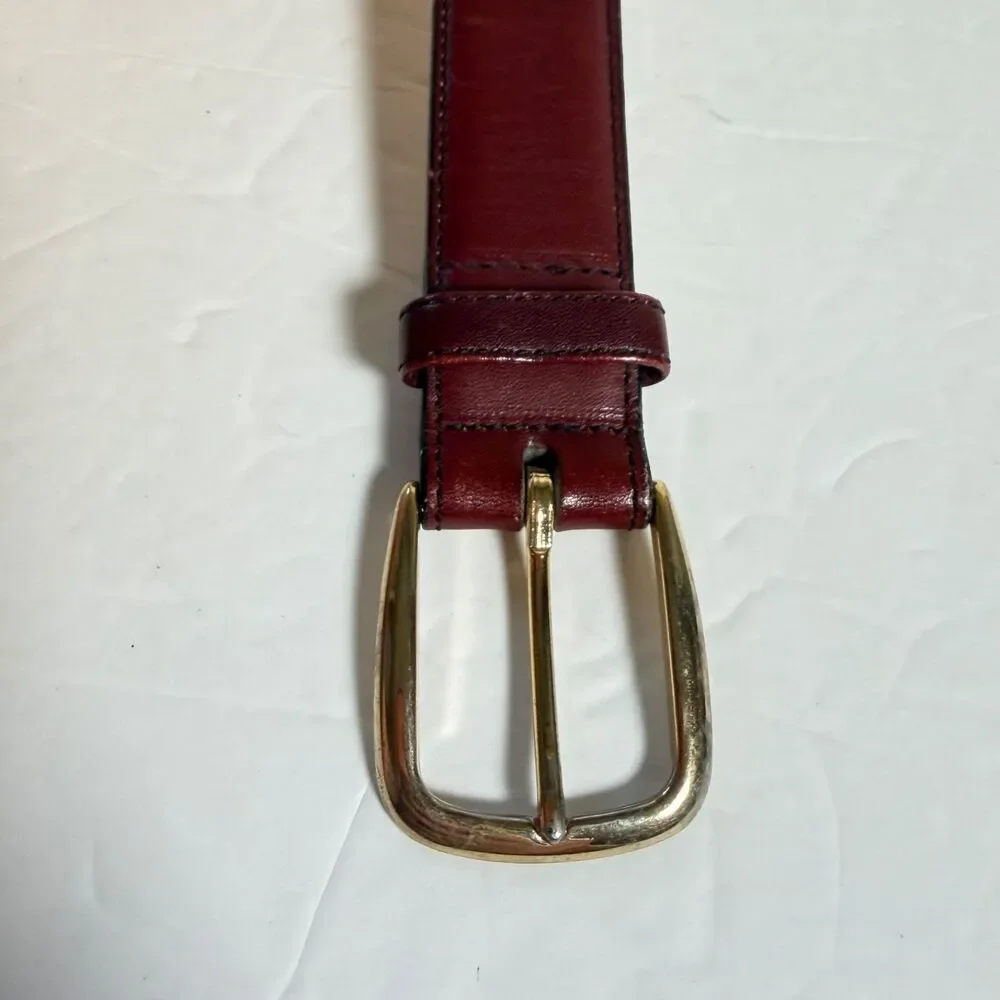 L'Aiglon Paris New York Burgundy Leather Belt Size 36 Full Grain Brass Buckle